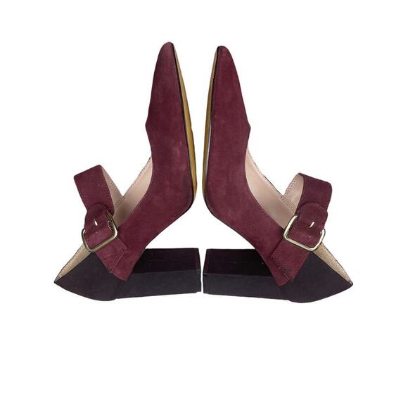 TOMMY HILFIGER Two-Tone Chunky Heels Strappy Black Burgundy - 8 1/2 - Picture 7 of 12